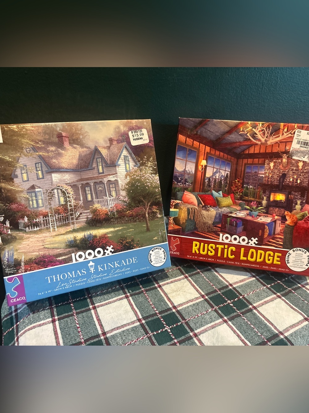 Lot of 2 Thomas Kinkade and Rustic Lodge 1000pc Puzzles